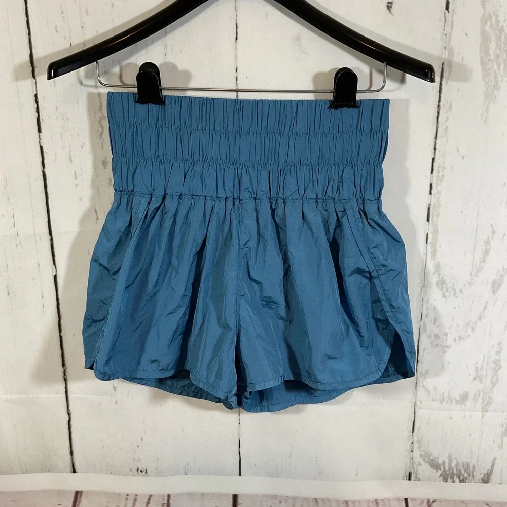 Free People FP Movement The Way Home Shorts M Teal Blue High Waist Running Gym‎